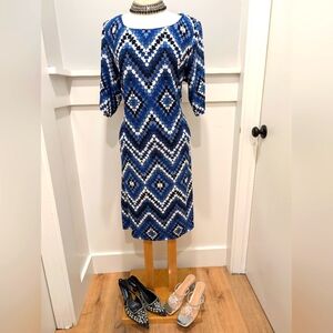 Studio One Blue and White Raglan Sleeve Midi Dress Size 1X